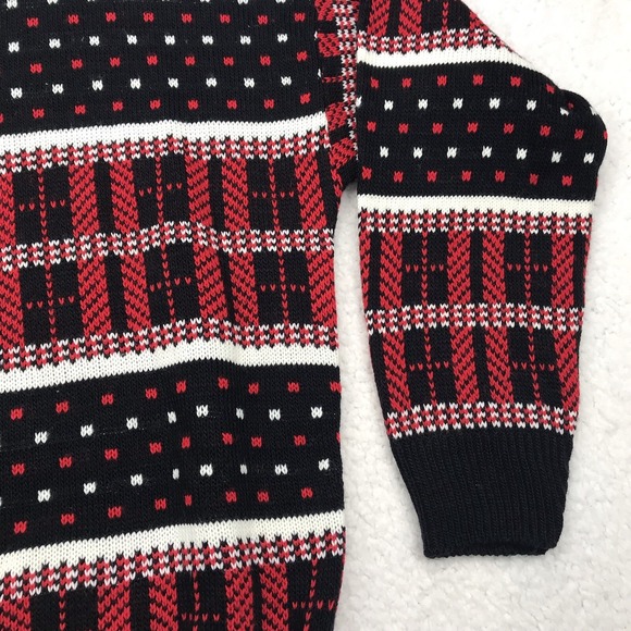 VTG AMERICAN PRIDE Sweater Men S Black Red Geometric ColorBlock 80s 90s MADE USA - Picture 10 of 16